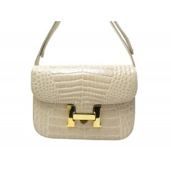 VINTAGE SAC A MAIN TYPE CONSTANCE EN CUIR FACON CROCODILE BEIGE BANDOULIERE BAG