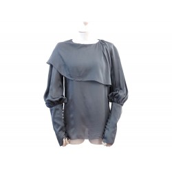 CHEMISIER CHANEL FEMME 34 S EN SOIE GRIS CHEMISE HAUT TOP GREY SILK SHIRT 1500€