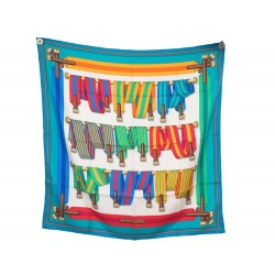 FOULARD HERMES LES SANGLES PAR JOACHIM METZ CARRE 90 SOIE TURQUOISE SCARF 460€