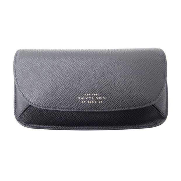 NEUF ETUI POUR LUNETTES SMYTHSON EN CUIR GRAINE NOIR BLACK LEATHER GLASSES CASE