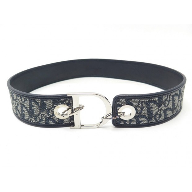 CEINTURE CHRISTIAN DIOR 85 CM EN CUIR & TOILE OBLIQUE BLEU MARINE NAVY BELT 590€