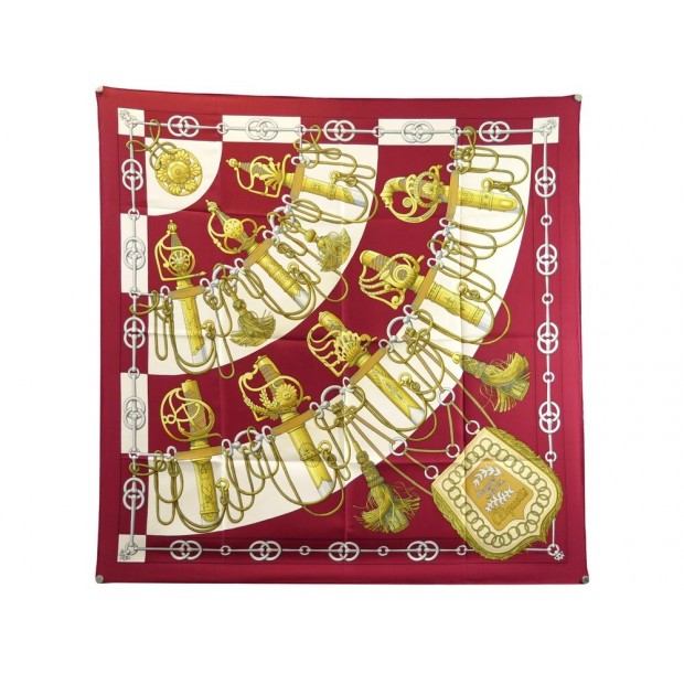 FOULARD HERMES CLIQUETIS JULIA ABADIE CARRE 90 SOIE ROUGE RED SILK SCARF 460€