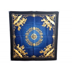 FOULARD HERMES COSMOS EN SOIE NOIR BLEU DORE PHILIPPE LEDOUX SILK SCARF 345€