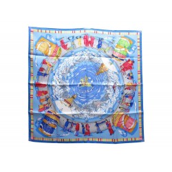 NEUF FOULARD HERMES PRIERES AU VENT RYBALTCHENKO CARRE EN SOIE BLEU SCARF 350€