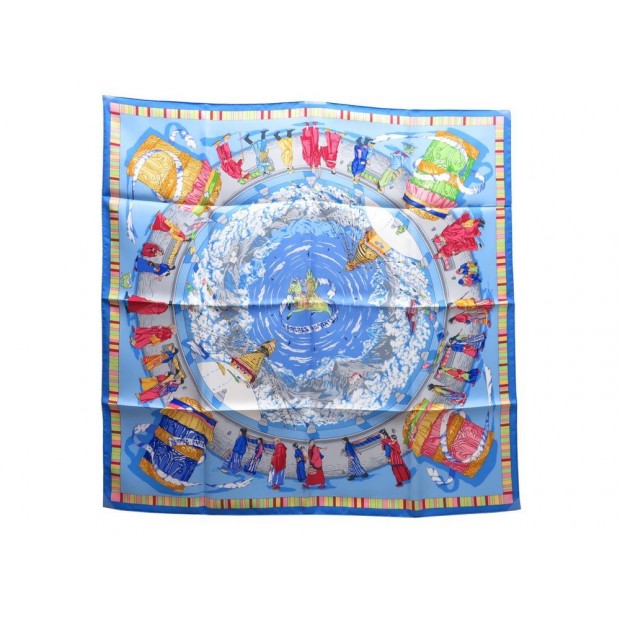 NEUF FOULARD HERMES PRIERES AU VENT RYBALTCHENKO CARRE EN SOIE BLEU SCARF 350€