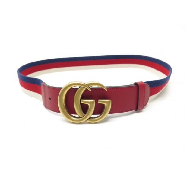 CEINTURE GUCCI BOUCLE DOUBLE G 409416 EN CUIR & TOILE TRICOLORE T95 BELT 320€