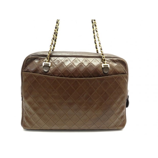 VINTAGE SAC A MAIN CHANEL CABAS CAMERA 1980 CUIR MATELASSE MARRON HANDBAG 6500€