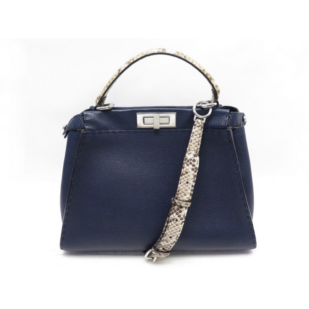 SAC A MAIN FENDI PEEKABOO SELLERIA 8BN290 CUIR ET PYTHON BLEU HAND BAG 4800€