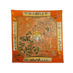 FOULARD HERMES NEIGE D'ANTAN CATHY LATHAM 90 CM EN SOIE ORANGE SILK SCARF 460€