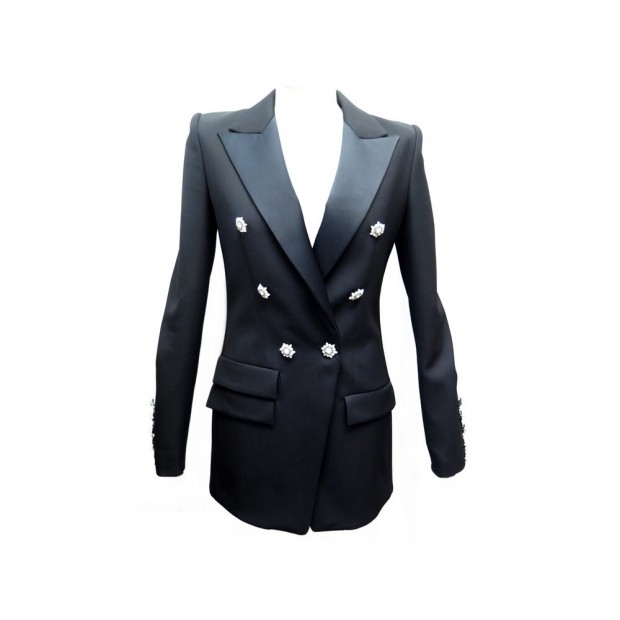 NEUF VESTE BLAZER ROBE ALEXANDRE VAUTHIER 36 S EN SATIN NOIR BLACK JACKET 1607€