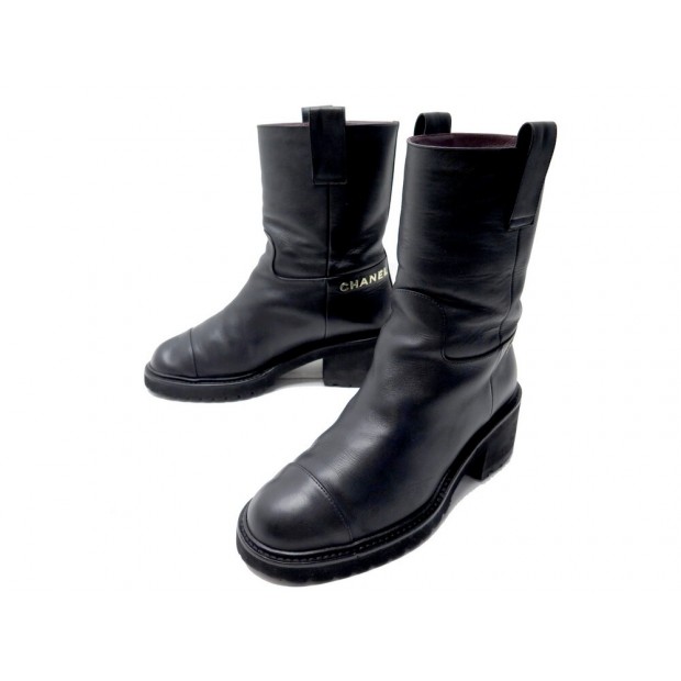 CHAUSSURES CHANEL BOTTINES MOTARDES LOGO CC G36749 37 CUIR RIDERS BOOTS 1300€