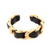 VINTAGE BRACELET CHANEL VICTOIRE DE CASTELLANE 1984 T18 MANCHETTE CHAINE & CUIR