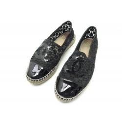 CHAUSSURES CHANEL LOGO CC ESPADRILLES 41 G29762 DENTELLE CUIR NOIR SHOES 790€