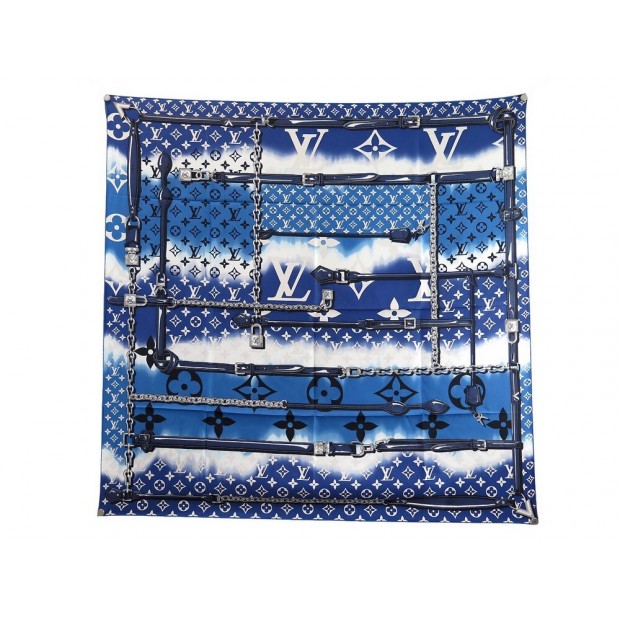 FOULARD LOUIS VUITTON M76131 MONOGRAM CONFIDENTIAL 90CM EN SOIE BLEUE SCARF 440€