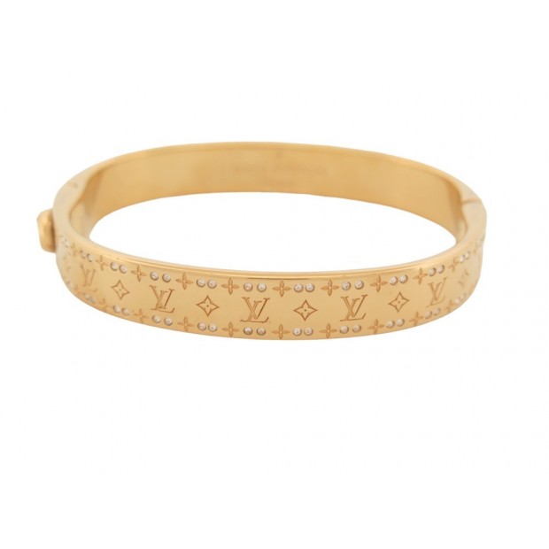 BRACELET LOUIS VUITTON JONC M00251 MANCHETTE NANOGRAM STRASS 18 METAL DORE 615€