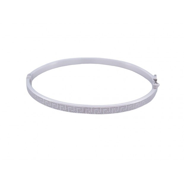 BRACELET JONC MANCHETTE MOTIF CLE GRECQUE EN OR BLANC 18K 5.5GR WHITE GOLD STRAP