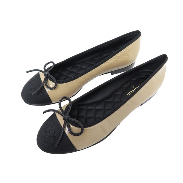 NEUF CHAUSSURES CHANEL BALLERINES LOGO CC EN CUIR VERNI G36490 36.5 SHOES 830€