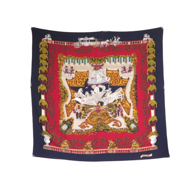 CHALE HERMES LE PARADIS DU ROY 140 CM CACHEMIRE ET SOIE BLEU MARINE SCARF 1110€