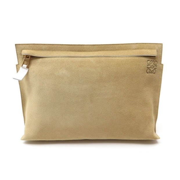 NEUF SAC A MAIN LOEWE T POUCH POCHETTE DAIM BEIGE DEER POUCH PURSE HANDBAG 495€