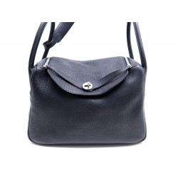 SAC A MAIN HERMES LINDY CUIR NOIR GRAINE 