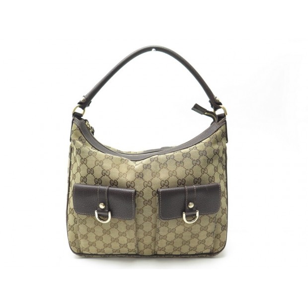 VINTAGE SAC A MAIN GUCCI GG ABBEY 153025 EN CUIR ET TOILE BEIGE HAND BAG 1030€