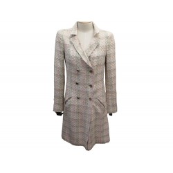 MANTEAU CHANEL LONG A CARREAUX P25994V16010 36 S EN TWEED ECRU COAT 7000€