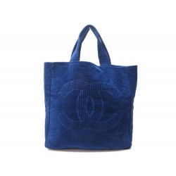 SAC A MAIN CHANEL CABAS DE PLAGE LOGO CC COTON EPONGE BLEU TOTE HAND BAG 1400€