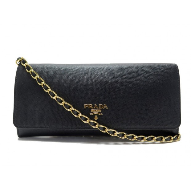 SAC A MAIN PRADA WALLET ON CHAIN EN CUIR SAFFIANO NOIR LEATHER HAND BAG 1700€