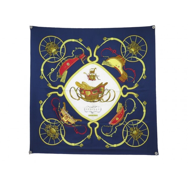 FOULARD HERMES SPRINGS PHILIPPE LEDOUX CARRE 90 SOIE BLEU MARINE SILK SCARF 460€