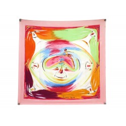 FOULARD HERMES SMILES OF THE THIRD MILLENARY CARRE 90 SOIE ROSE SILK SCARF 460€