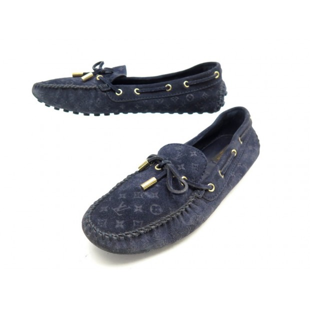 CHAUSSURES LOUIS VUITTON DRIVER MOCASSINS 38.5 EN DAIM BLEU LOAFERS SHOES 710€