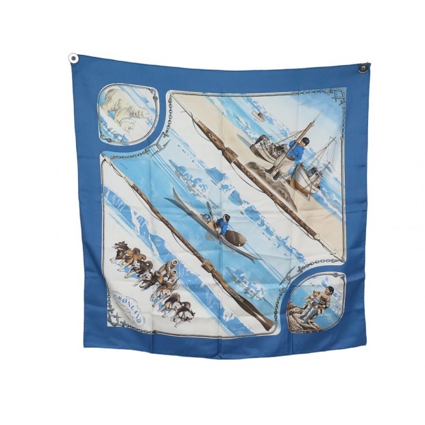 FOULARD HERMES GROENLAND EN SOIE BLEU BLUE SILK SCARF 460€