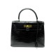 VINTAGE SAC A MAIN HERMES KELLY 29 SELLIER EN CUIR CROCODILE POROSUS NOIR PURSE