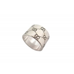 BAGUE GUCCI ICON EN OR BLANC 18K 15 GR TAILLE 59 MONOGRAMME GG WHITE GOLD RING