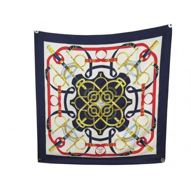 FOULARD HERMES EPERONS D'OR HENRI D ORIGNY 90 CM CARRE EN SOIE BLEU SCARF 460€