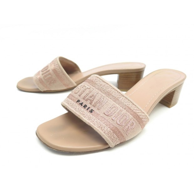 CHAUSSURES CHRISTIAN DIOR SANDALES 38 MULES A TALON DWAY ROSE DES VENTS 750€