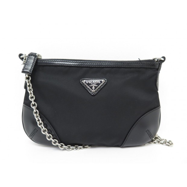 MINI SAC A MAIN PRADA TOILE NYLON ET CUIR NOIR BANDOULIERE HAND PURSE BAG 950€