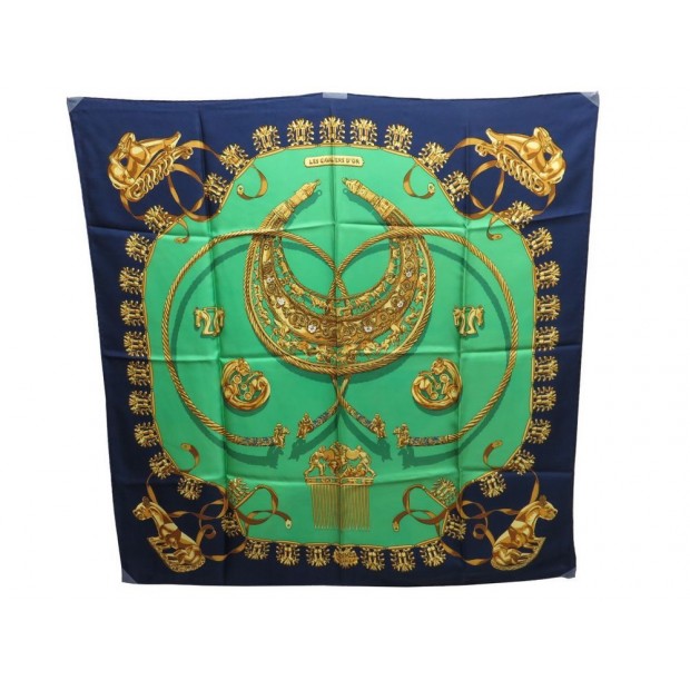 FOULARD HERMES LES CAVALIERS D OR CARRE 90 SOIE 