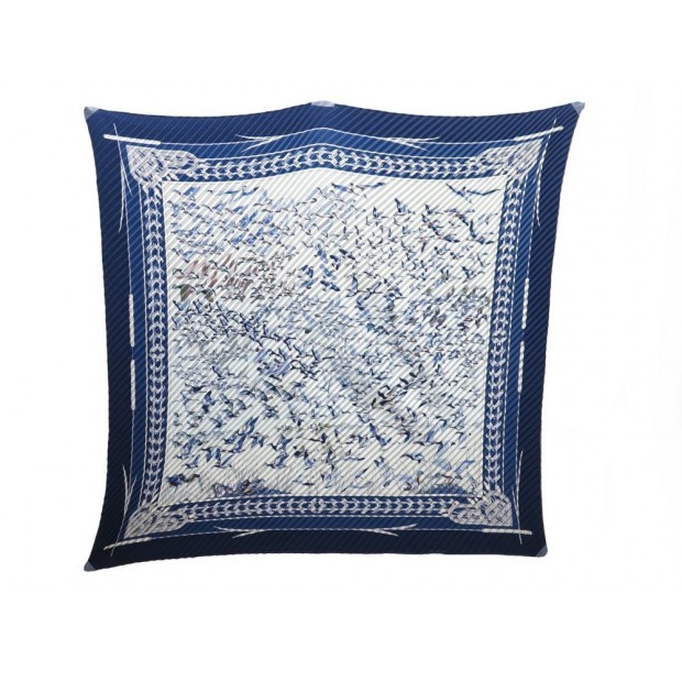 FOULARD HERMES LIBRES COMME L AIR CARRE PLISSE ANNIE FAIVRE SOIE BLEU SCARF 350