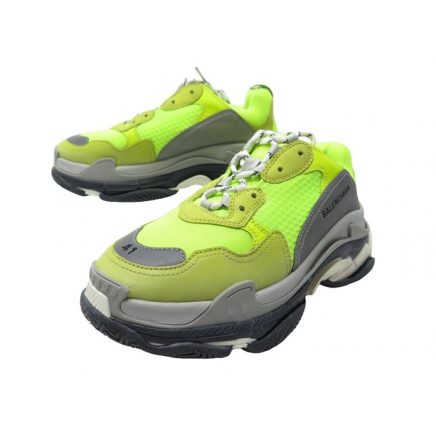 CHAUSSURES BALENCIAGA TRIPLE S 512175 41 BASKETS NEON YELLOW TOILE SNEAKERS 895€