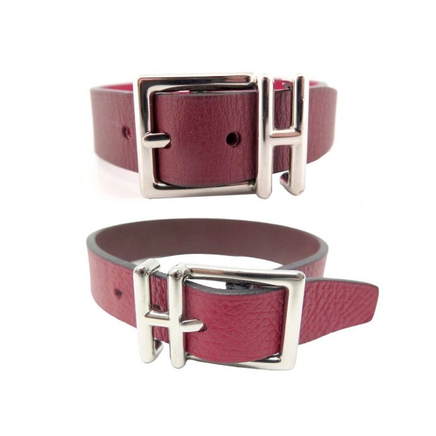 BRACELET HERMES NATHAN T4 EN CUIR REVERSIBLE BORDEAUX & ROUGE PALLADIUM 549€