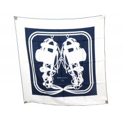 NEUF FOULARD HERMES BRIDES GALA EN SOIE BROCHEE ABEILLE BLEUE + BOITE SCARF 460€