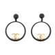 VINTAGE BOUCLES D'OREILLES CHANEL CREOLES JUMBO LOGO CC 1993 NOIR LOOPS EARRINGS