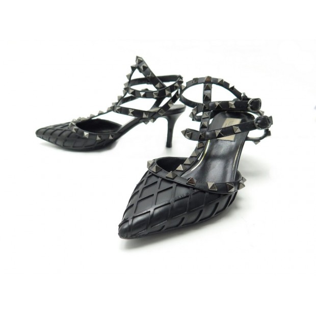 CHAUSSURES VALENTINO ROCKSTUD OPEN 37IT 38 FR CUIR NOIR LEATHER PUMPS SHOES 950€