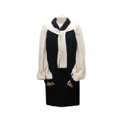 ROBE CHANEL P35428 T 40 M EN COTON ET SOIE BICOLORE NOIR ET ECRU DRESS 2200€