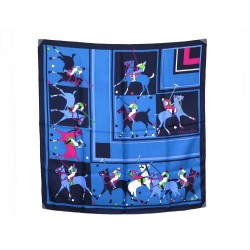 FOULARD CHRISTIAN DIOR POLO CHEVAUX CARRE EN SOIE BLEU FEMME SILK SCARF 265€