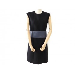 NEUF ROBE CELINE 26K824393 38 M SANS MANCHE NOIRE LAINE AVEC CEINTURE DRES 980€