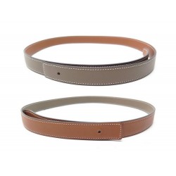 NEUF LIEN DE CEINTURE HERMES REVERSIBLE 24 MM 85 CM EN CUIR ETOUPE & GOLD 360€