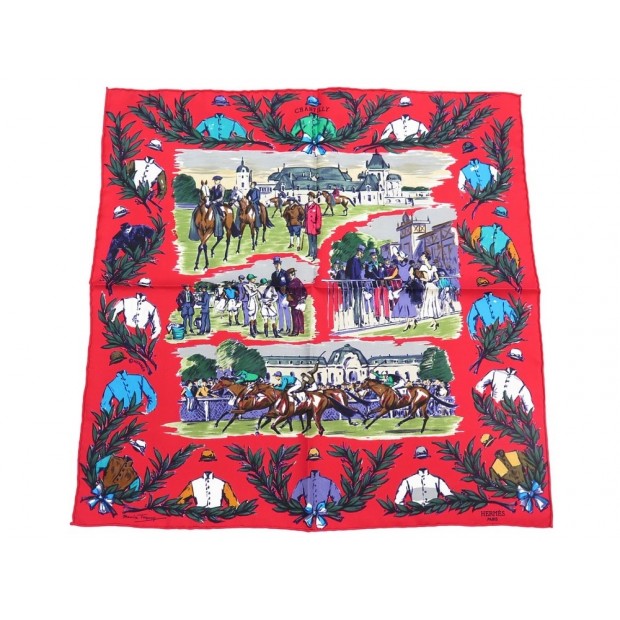 NEUF FOULARD HERMES GAVROCHE CHAMP DE COURSES A CHANTILLY DE TAQUOY SCARF 210€