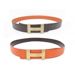 CEINTURE HERMES BOUCLE H QUIZZ REVERSIBLE 32MM 95 CUIR MARRON & ORANGE BELT 710€